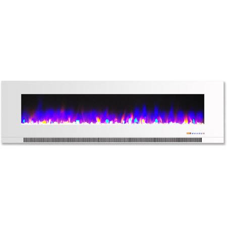 White Wall-Mount Electric Fireplace with Multi-Color Flames and Crystal Rock Display U465665