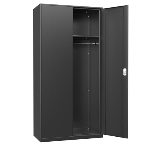 Metal Storage Cabinet with 4 Lock Doors and 4 Adjustable Shelves, 74" Tall Rolling Cabinet M1827