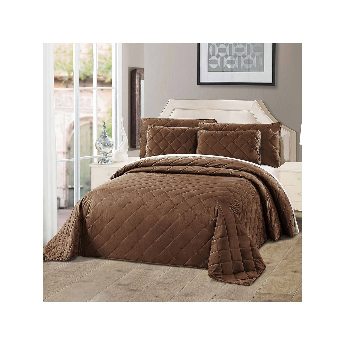 Velvet Quilted 5 Piece Bed Spread Set T74262
