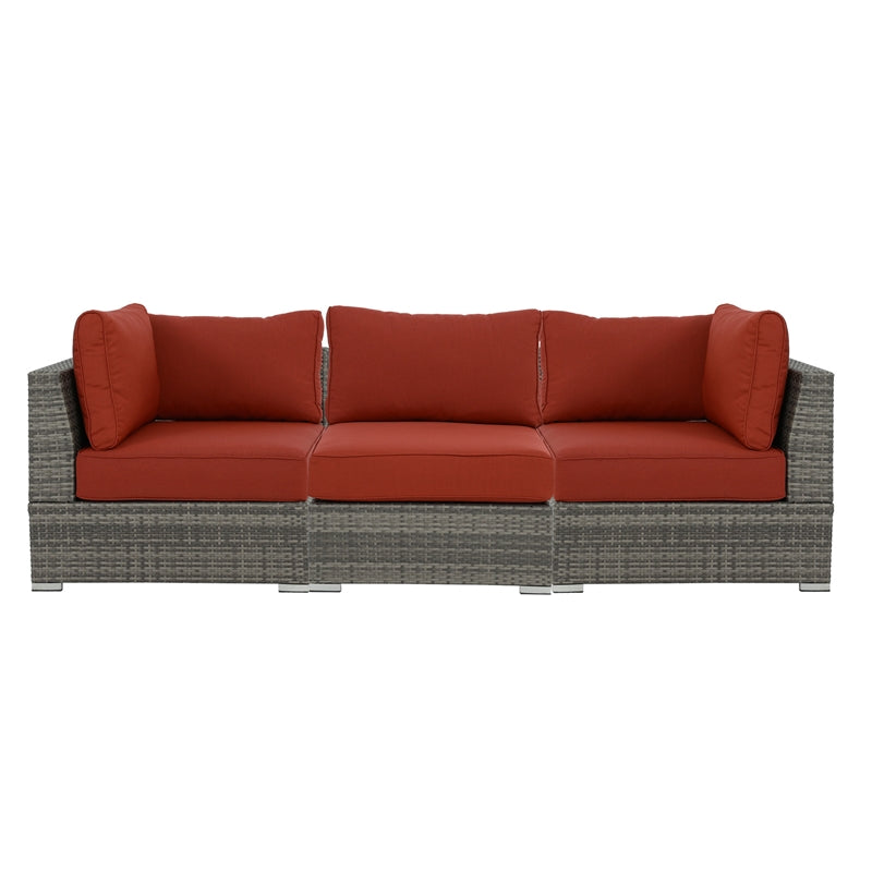 Red Wicker-Fabric Outdoor Sofa Three Piece D657