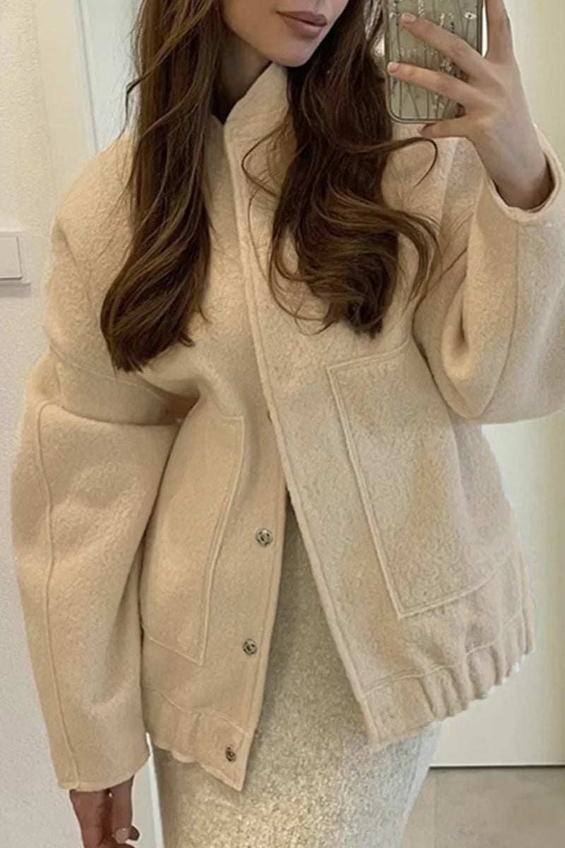 Solid Mandarin Collar Pocket Outerwear F466972