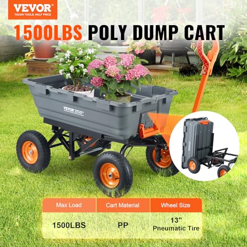1200lbs 7Cu.Ft. Heavy Duty Poly Dump Cart with 13in All Terrain Wheels D5269
