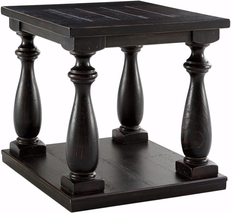 Black Vintage Square End Table with Shelf P99717