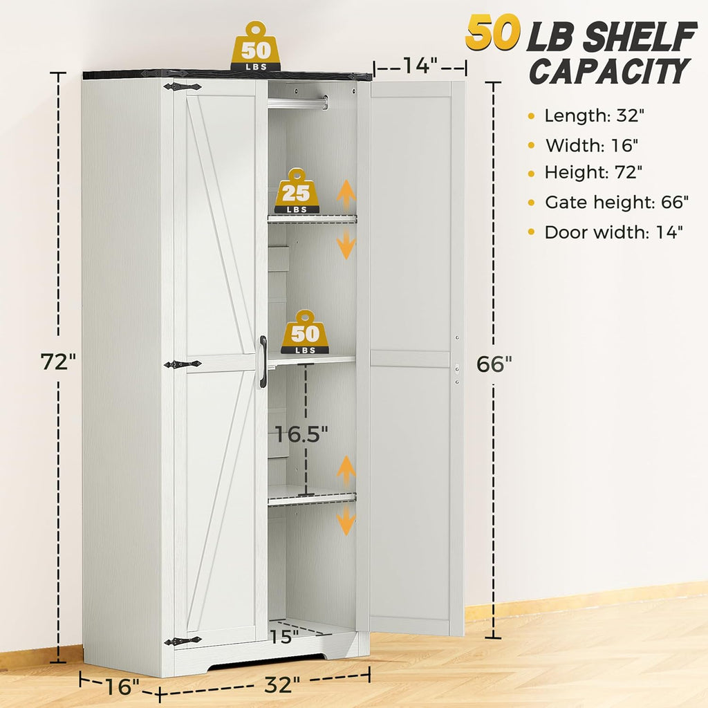 White 72" Wardrobe Closet with Doors J96740
