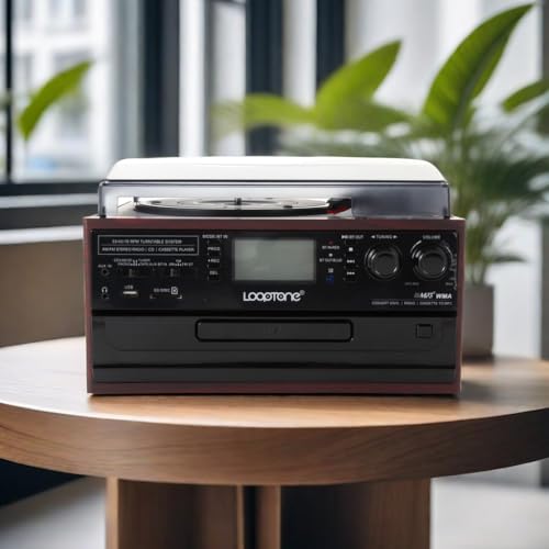 10 in 1 Bluetooth Record Player Turntable with CD Player Cassette AM/FM Radio Built in Speaker M7355