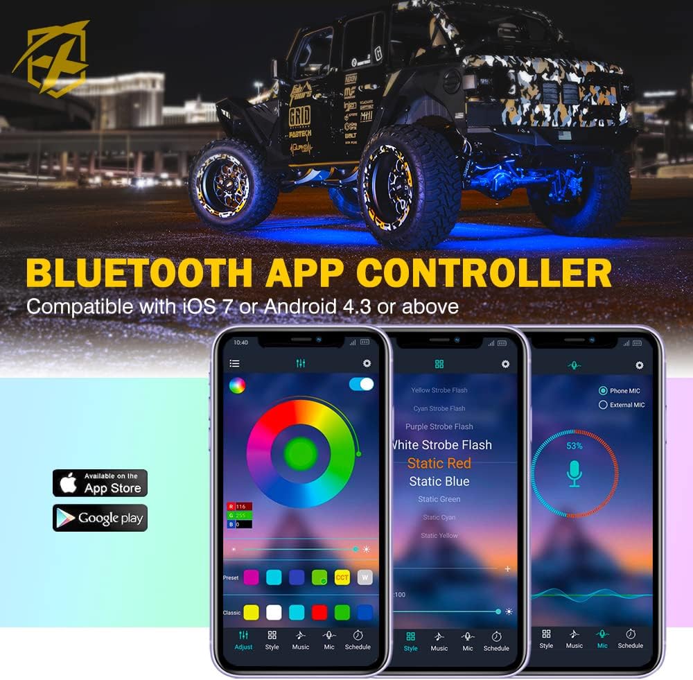 RGBW LED Rock Lights Kit with Bluetooth Remote, 10 Pods F860039