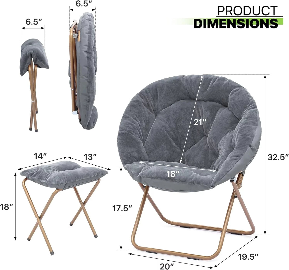 Oversized Foldable Saucer Chair with Ottoman T879