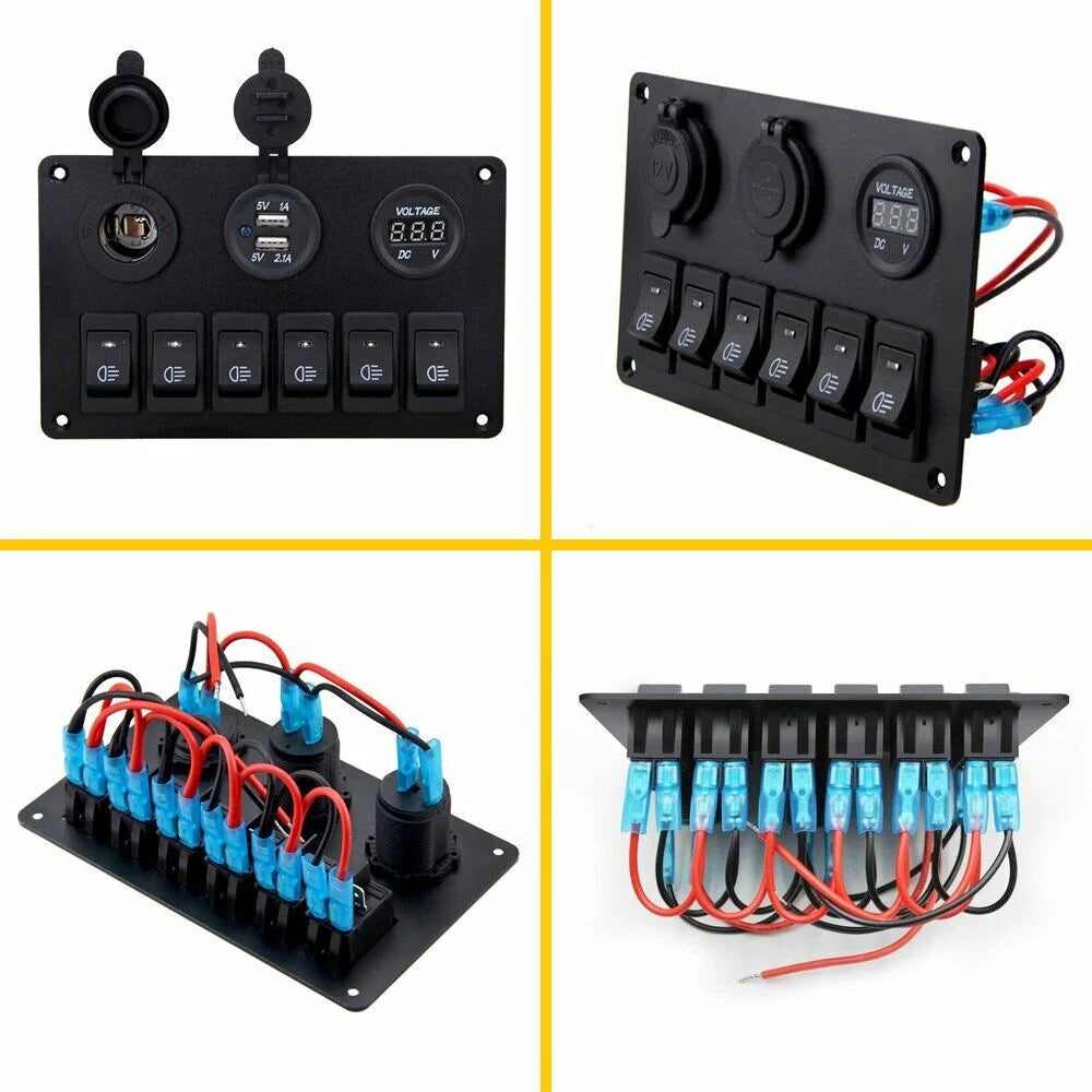 6 Gang Blue LED Rocker Switch Panel M383