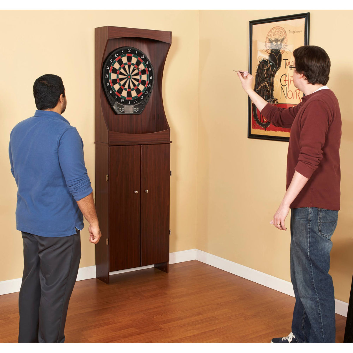Cherry Finish Free Standing Dartboard Cabinet Set K20775