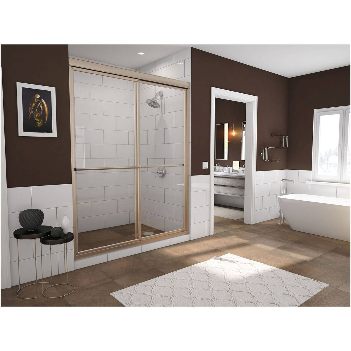 Framed Sliding Shower Door with Towel Bar in Clear Glass I412598