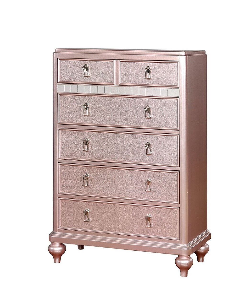 Rose Gold Queen Size Bed 6pc Set Solid Wood L3637