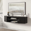 Black Floating TV Stand with Door Wood Media Console T737887