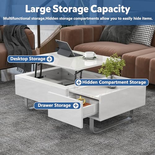 Black Lift Top Coffee Table with Storage and Hidden Compartment J298447