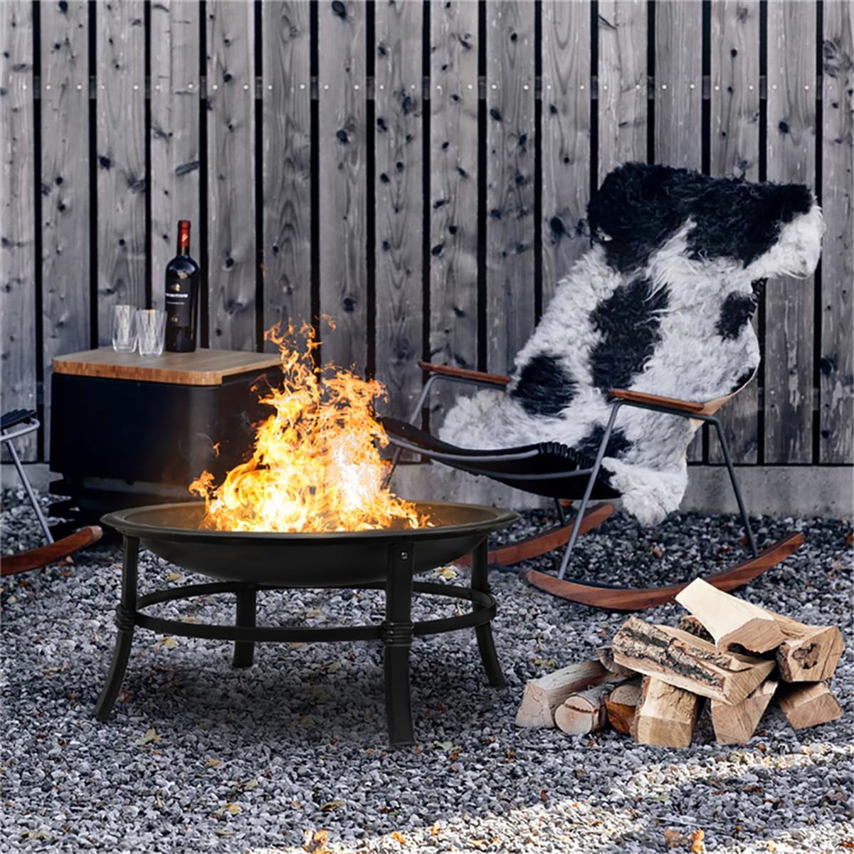26 inch Wood Burning Fire Pit Bowl with Spark Screen Z6224