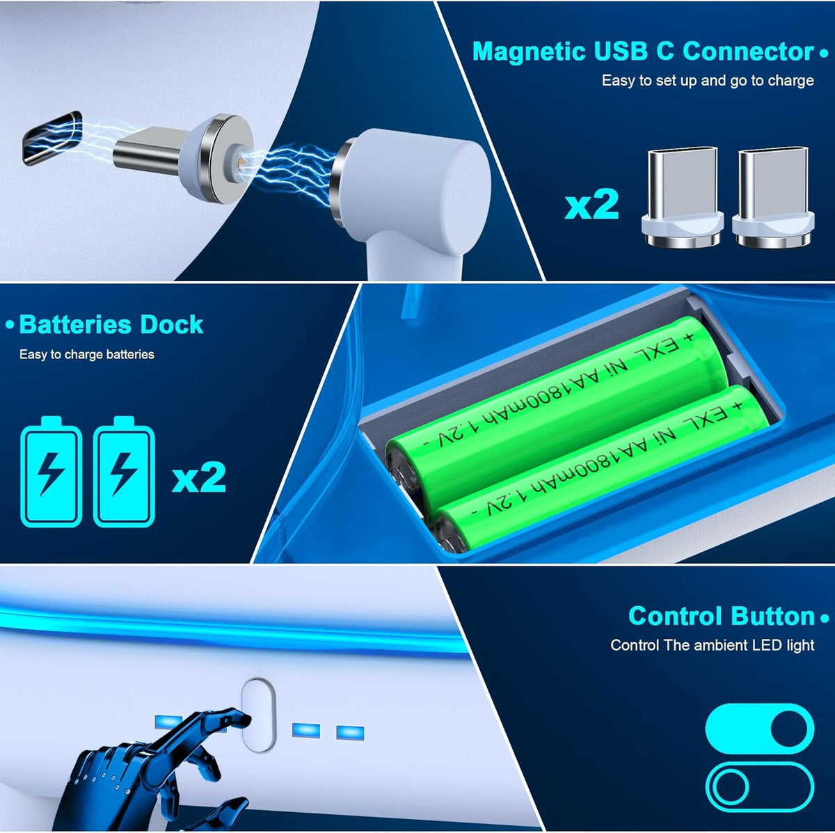 RGB Light Fast Charging Dock with 2 Rechargeable Batteries X928