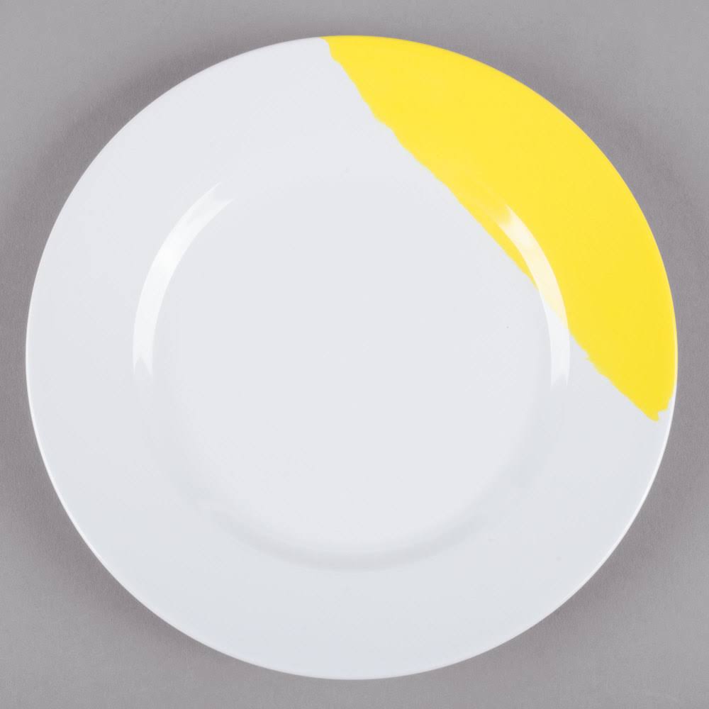 White Yellow Wide Rim Round Melamine Plate I52997