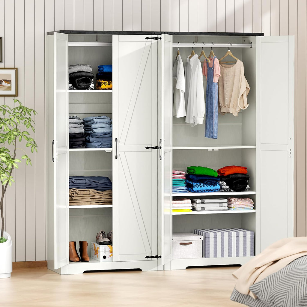 White 72" Wardrobe Closet with Doors J96740