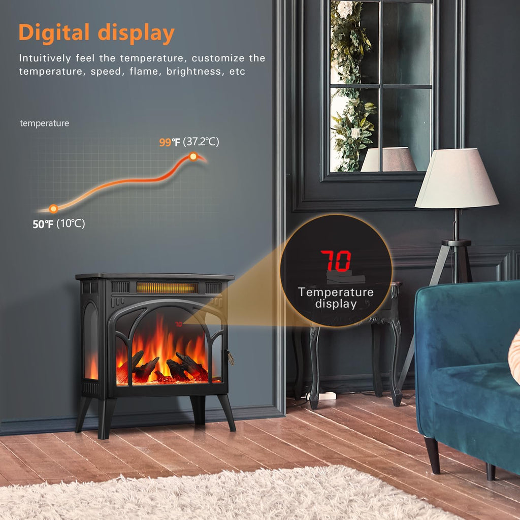 25" Freestanding Electric Fireplace Heater with 12 Flame Color I15468