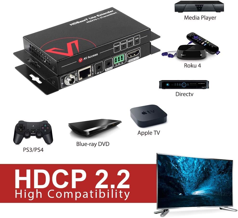 HDBaseT HDMI Extender Over Single Cat5e/6a/Cat7 Ethernet, 4K@60Hz 130ft, PoE IR RS232 HDCP2.2 HDR CEC EDID I619