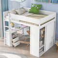 White Full Size Solid Wood Loft Bed with Wardrobes and Desk G8771