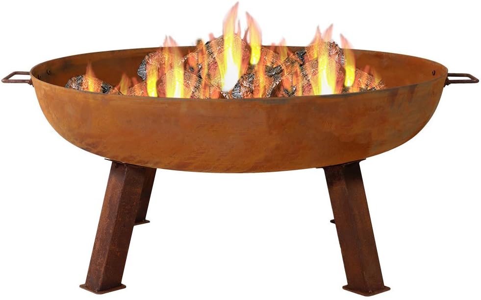 Rustic Cast Iron Fire Pit Bowl with Handles, 30-Inch Diameter H684226
