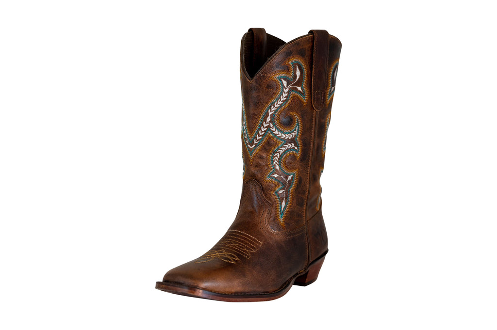 Brown Leather Square Toe Western Boots E559