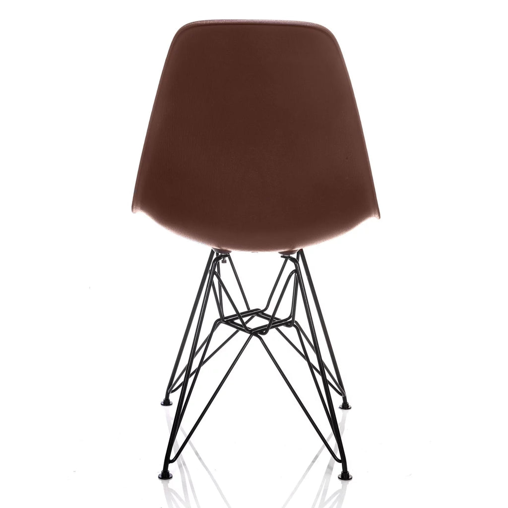 Brown Wood Grain Dining Accent Side Chair with Black Steel Leg K28373