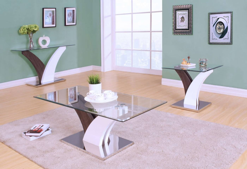 Clear Glass White Walnut Sofa Table J803