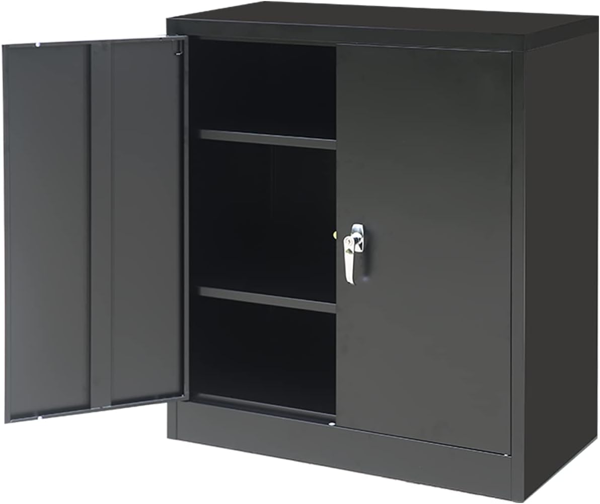Black Steel Locking Storage Cabinet with Adjustable Shelves and Doors X15858