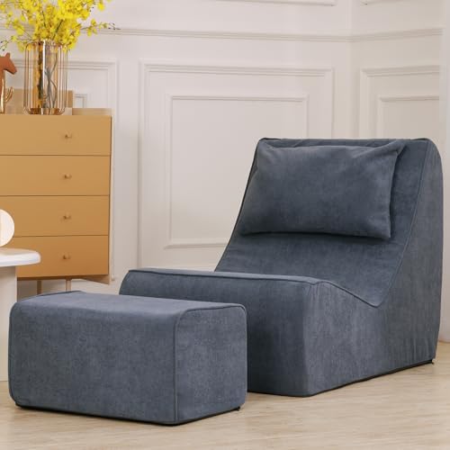 Corduroy Bean Bag Chair with Neck Pillow and Ottoman P4845