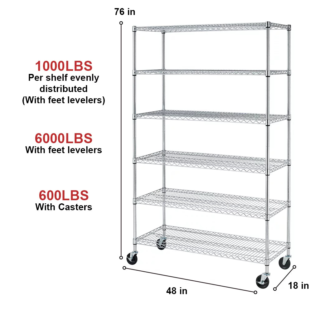 Black 6-Tier Adjustable Wire Shelving Unit M4165