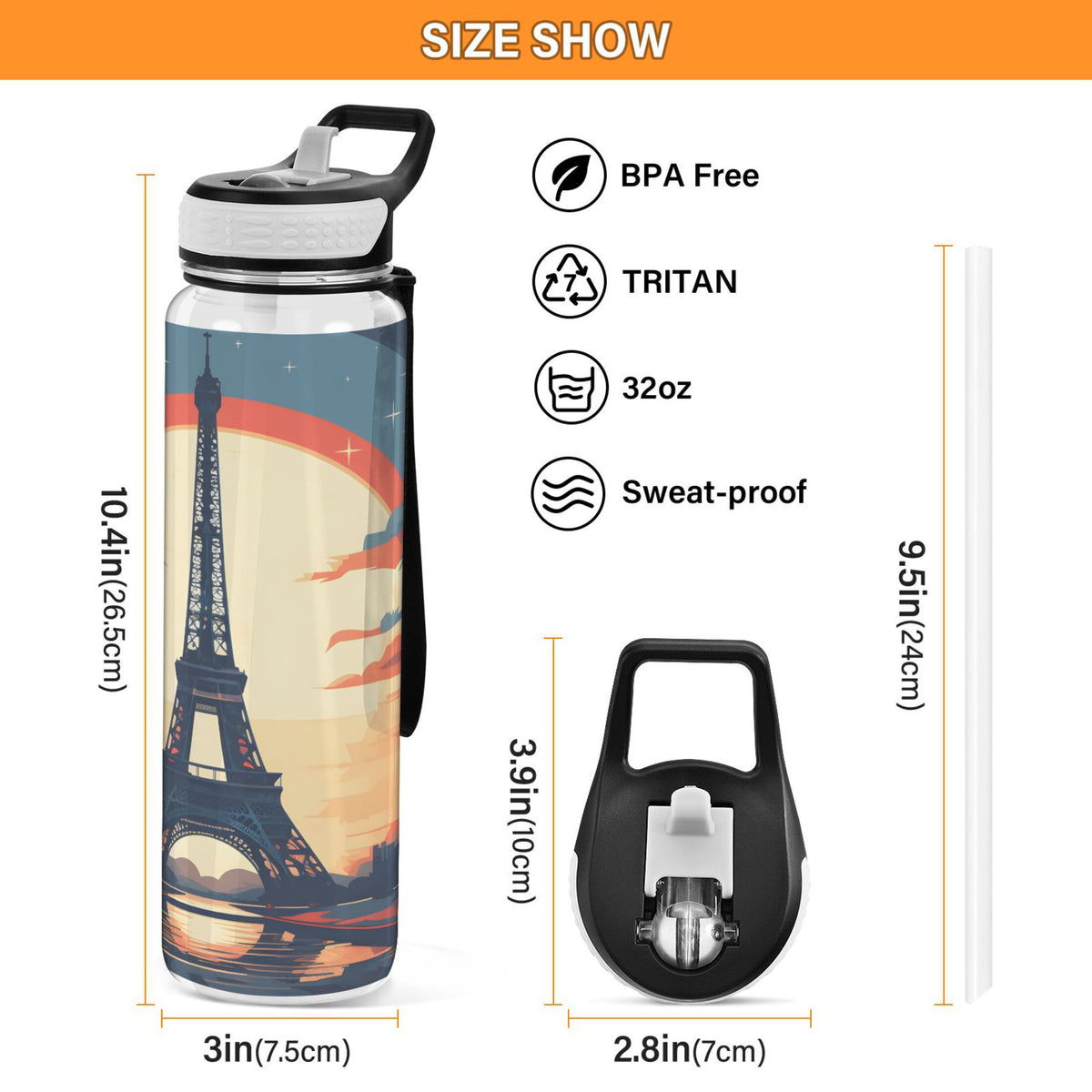 32oz Leakproof Tritan Sports Water Bottle with Straw X51020