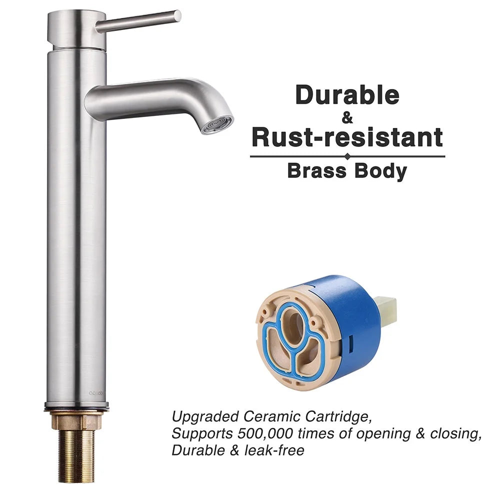 Single Handle Vessel Sink Faucet 14 inch Tall Brushed Nickel W9540