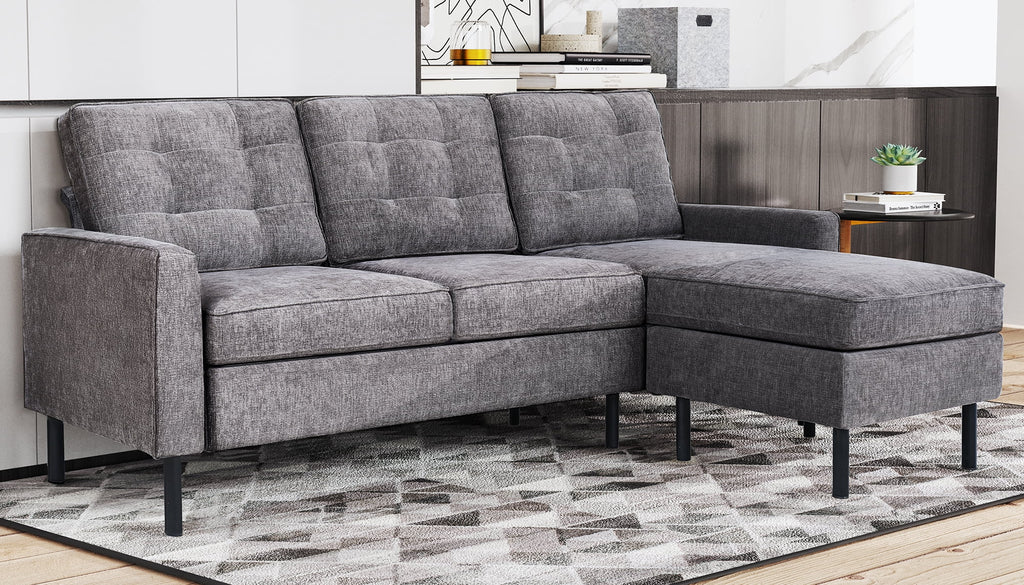 Grey Chenille L Shaped Sectional Sofa with Reversible Chaise N70913