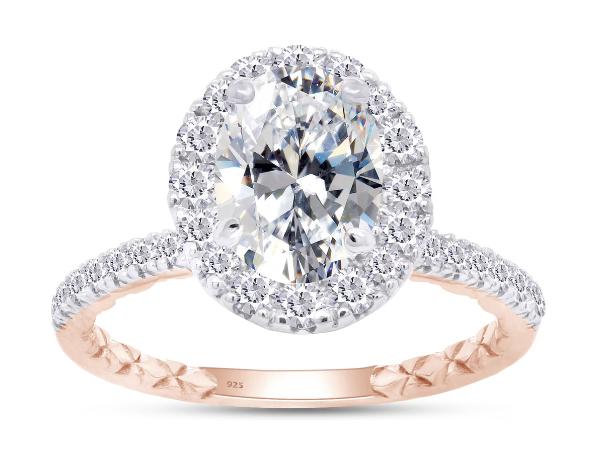 14K Rose Gold Over Sterling Silver Moissanite Solitaire Halo Engagement Ring S224473