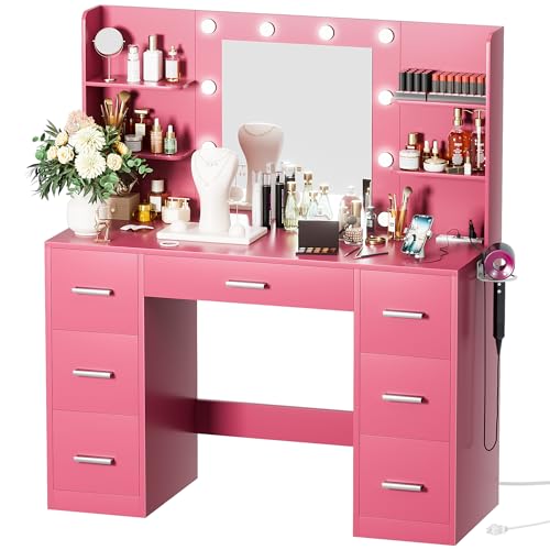 Black Vanity Desk with LED Lighted Mirror and 7 Drawers K295