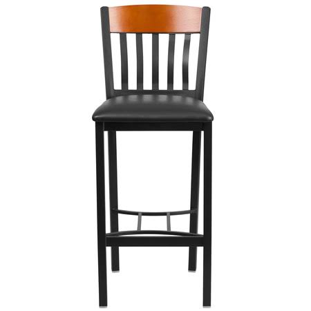 Black Metal & Cherry Wood Barstool with Black Vinyl Seat A551314