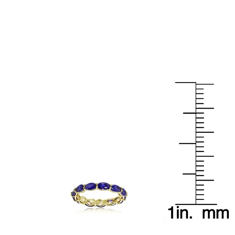 Blue Sapphire 5x3mm Oval-Cut Stackable Eternity Band Ring 925 Sterling Silver Yellow Gold Plated Gemstone Jewelry N605509