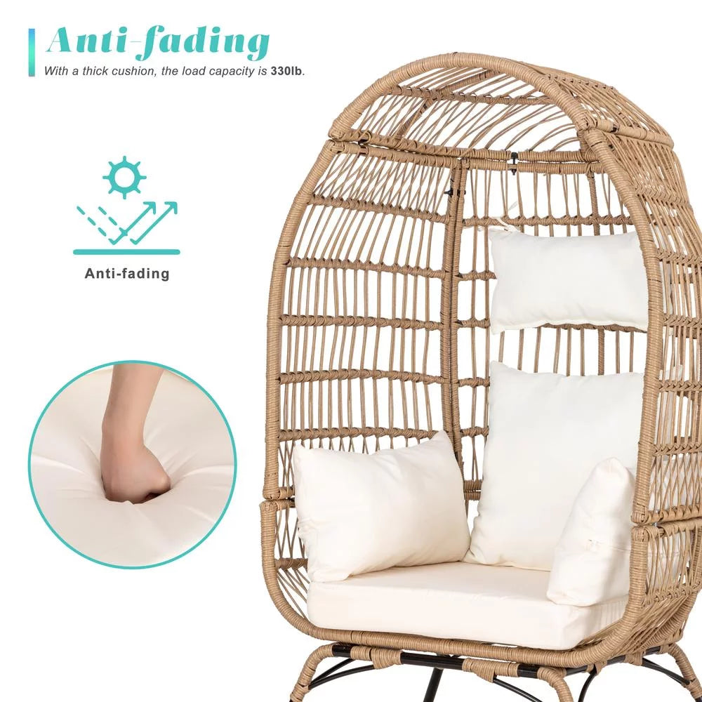 Navy Blue Rattan Wicker Oversize Patio Chair with Cushion E1954