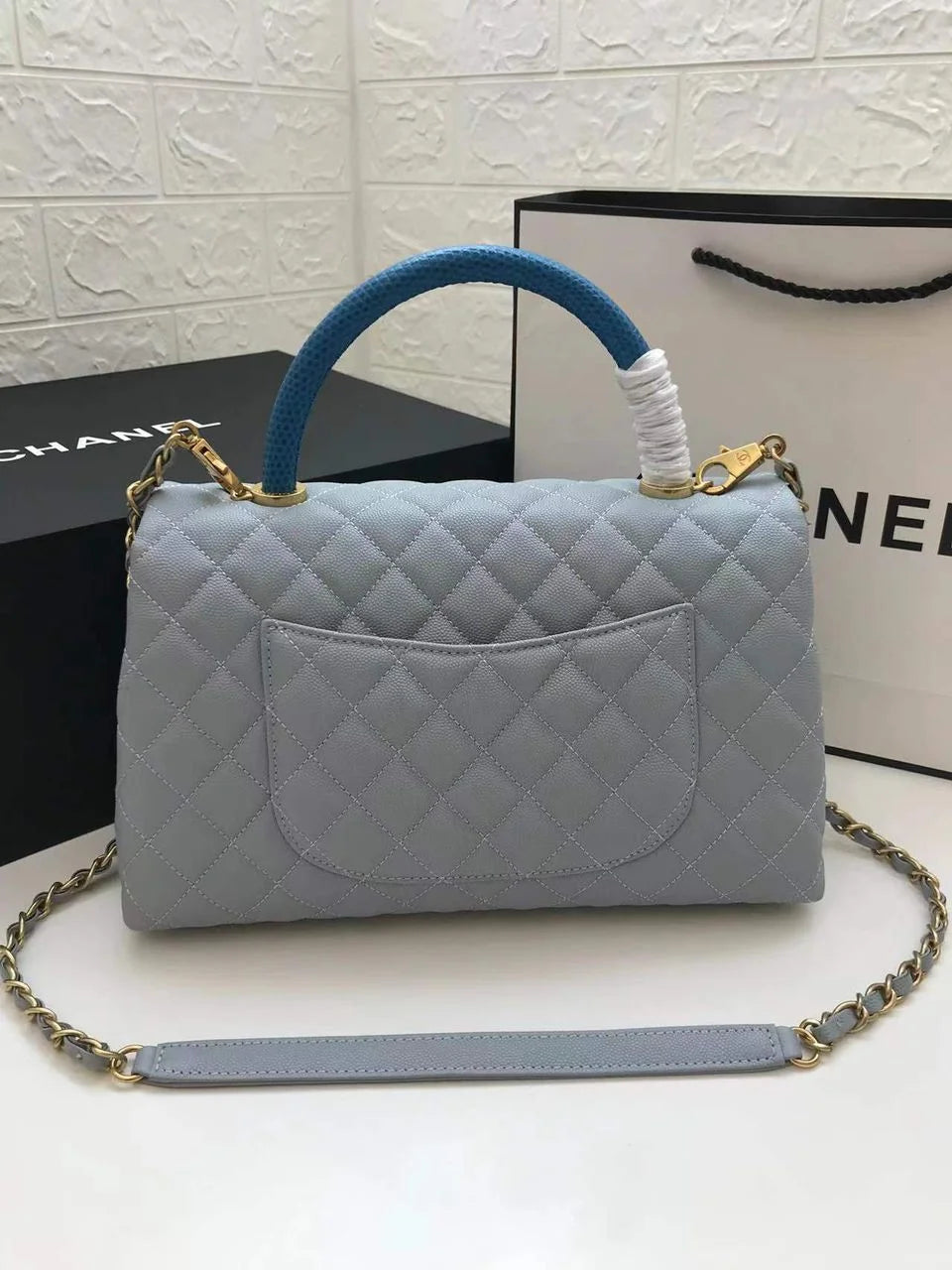 Light Grey Flap Bag With Top Handle X586429