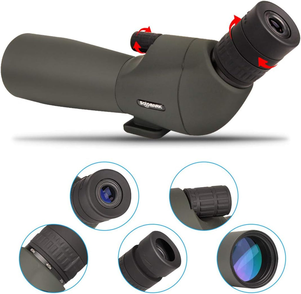 20-60x60 HD Spotting Scope BAK4 45 Degree Angled Eyepiece Telescope with Tripod, Carrying Bag Y634465