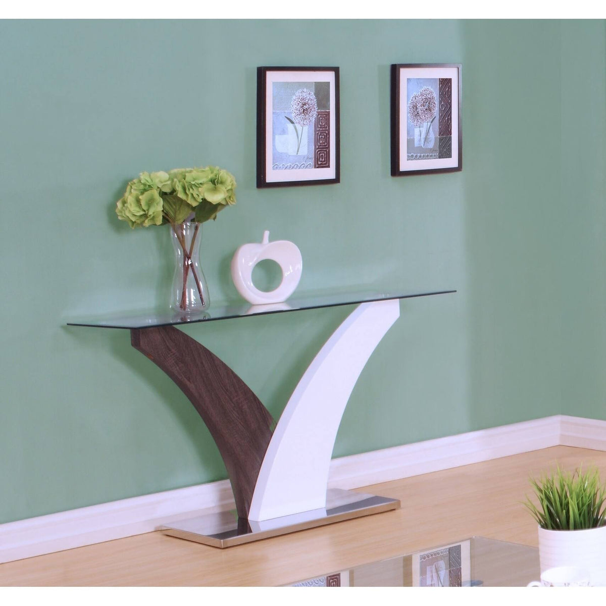 Clear Glass White Walnut Sofa Table J803