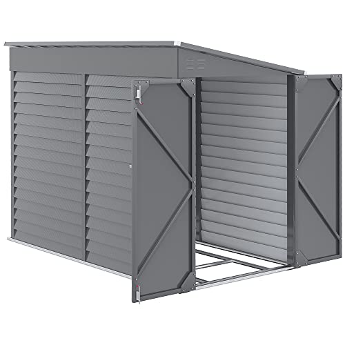 Gray Steel Outdoor Storage Shed with Foundation Kit and Lockable Doors C33091