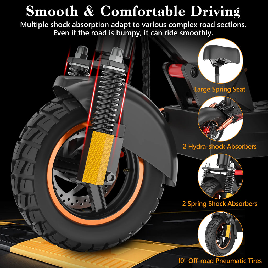 800W Electric Scooter with Removable Seat, 10" Off-road Pneumatic Tires, 330lbs Weight Limit Black Q465944
