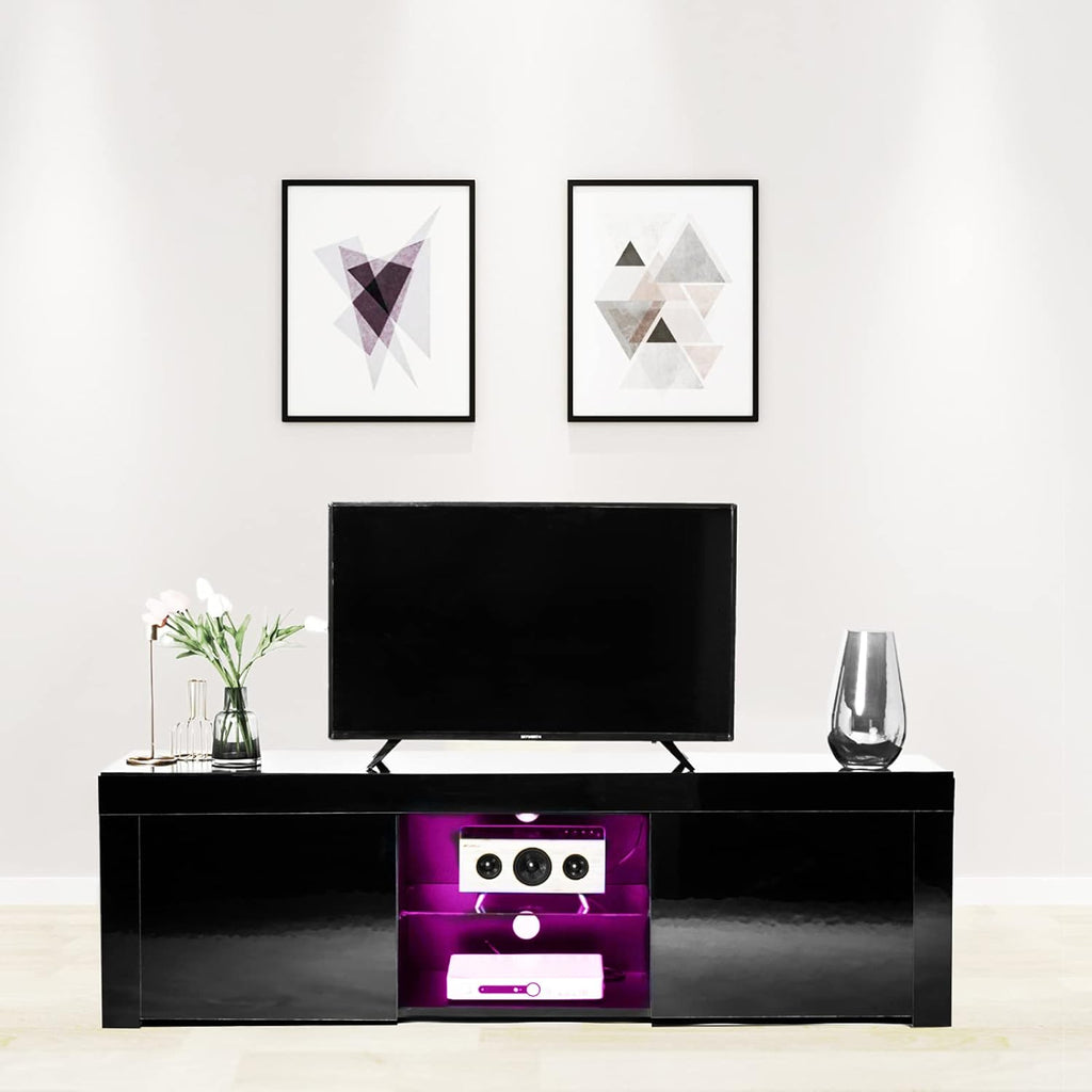 White Wall-Mounted TV Stand with LED Lights and 2 Storage Drawers H27289
