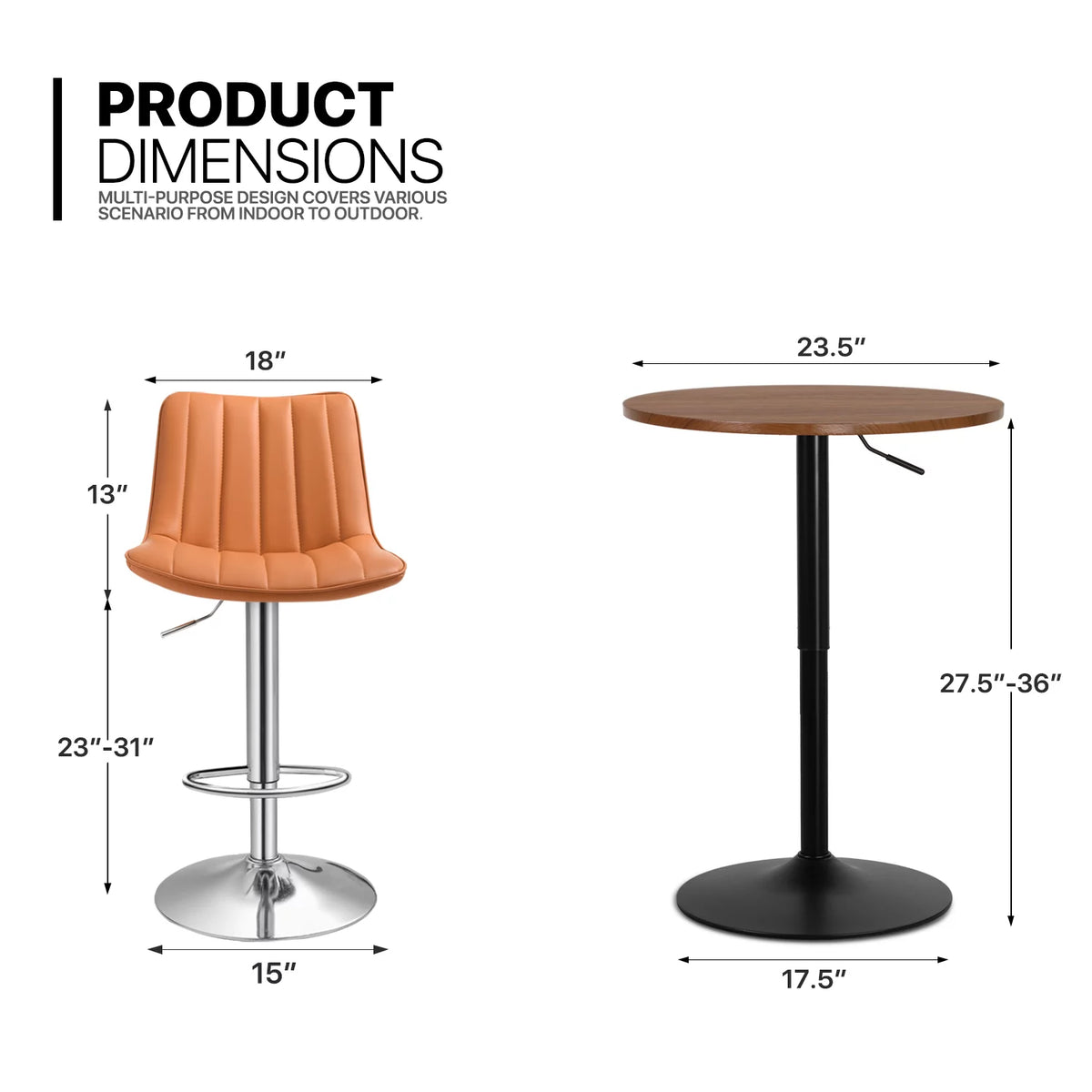 3 Pieces Bar Table and Chair Set Brown K670