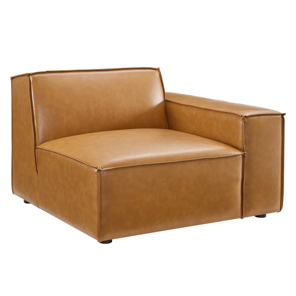 Tan Vegan Leather Left-Arm Sectional Sofa Chair A31680