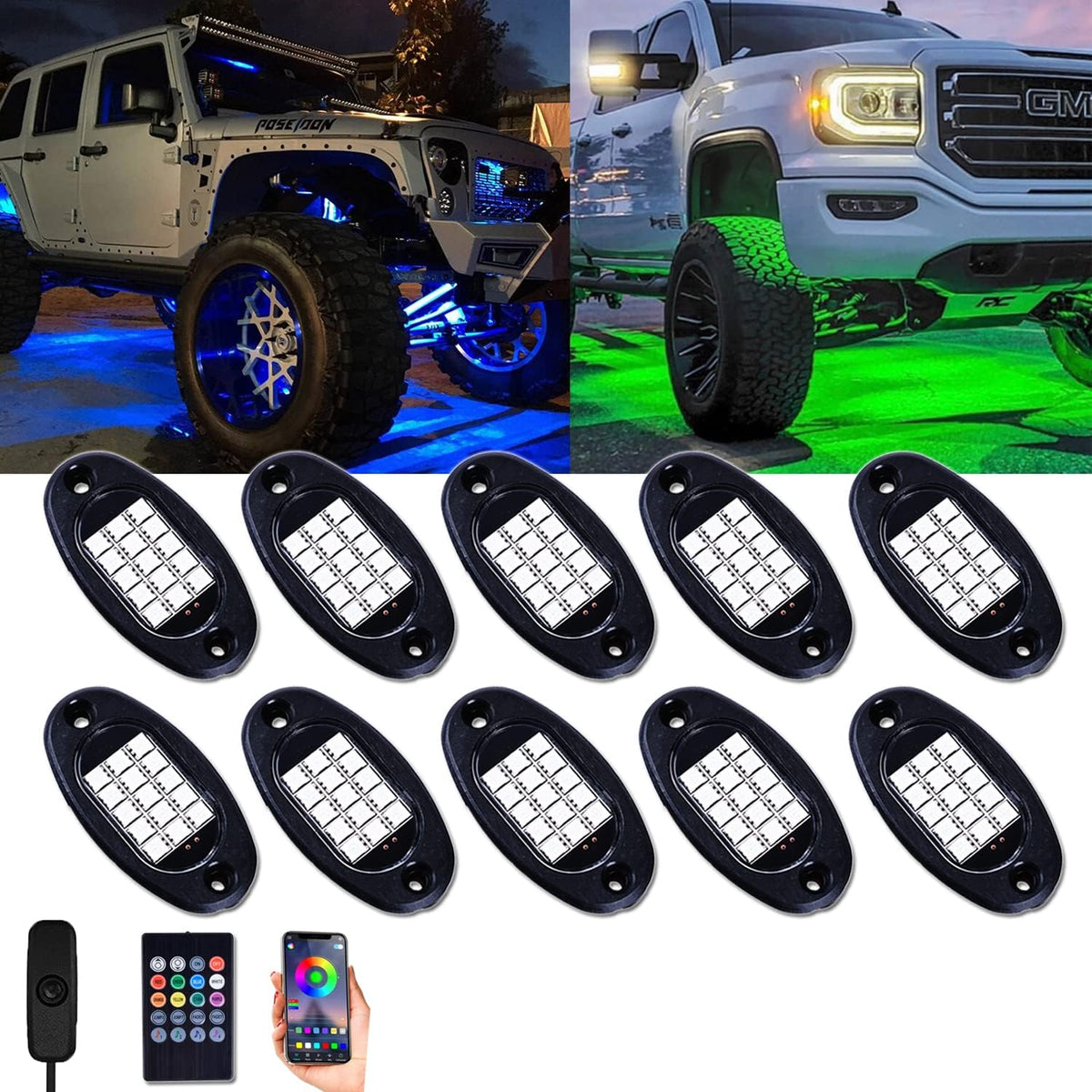RGB LED Rock Lights 10 Pods A8195