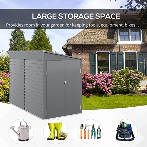 Gray Steel Outdoor Storage Shed with Foundation Kit and Lockable Doors C33091