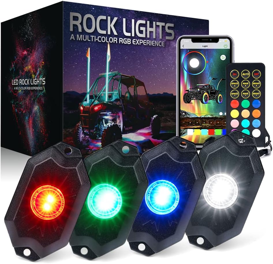 RGBW LED Rock Lights Kit with Bluetooth Remote, 10 Pods F860039